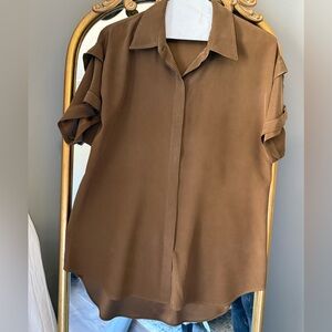 Lafayette 148 New York Brown Button Down Shirt